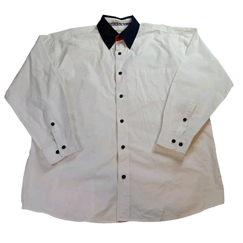 Orvis Shirt Men's XL XLarge White 100% Cotton Blue Collar Long‎ Sleeve Button Up